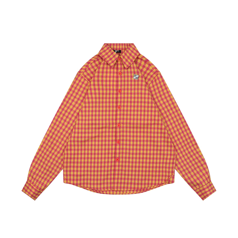We11done Oversized Check Logo Patch Shirt Front view