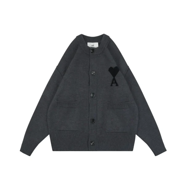 AMI Paris Ami de Coeur Intarsia Oversized Knit Cardigan Front view
