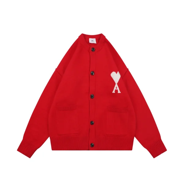 AMI Paris Ami de Coeur Oversized Knit Cardigan Red Front view