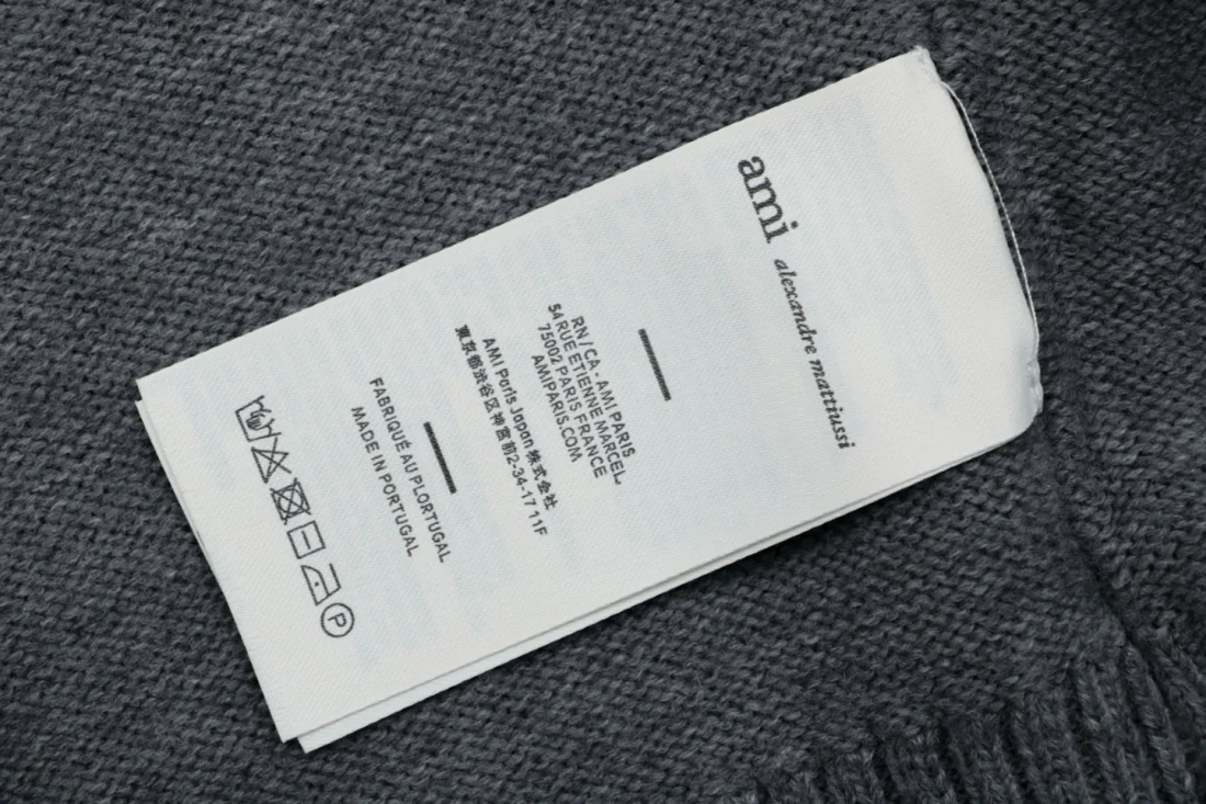 AMI Paris Ami de Coeur V-Neck Knit Vest Grey Wash label