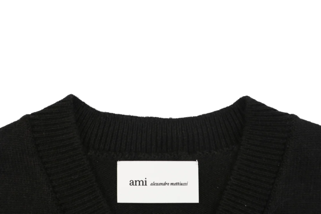 AMI Paris Ami de Coeur V-Neck Knit Vest Black Collar