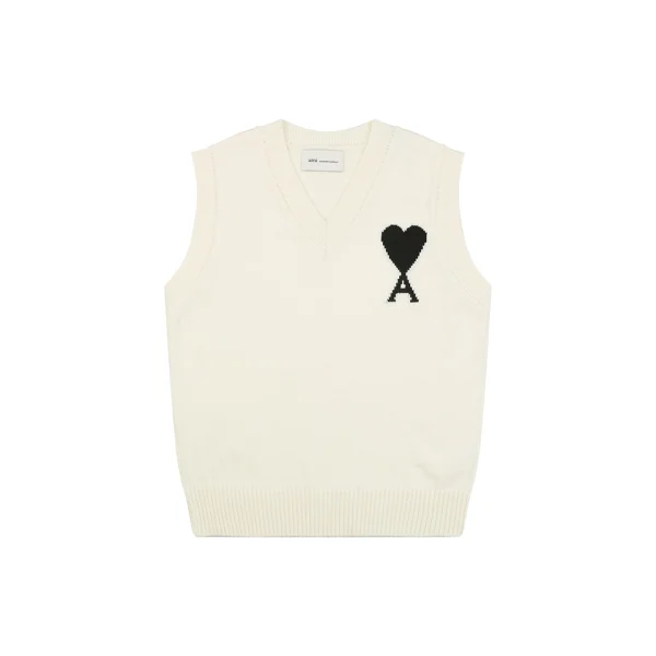 AMI Paris Ami de Coeur V-Neck Knit Vest White Front view