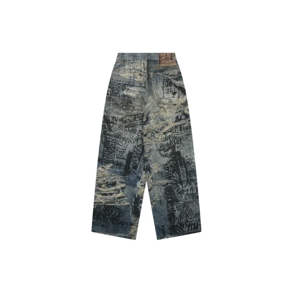 Acne Studios Distressed Trompe-L’Oeil Graffiti Print Wide-Leg Jeans Back view