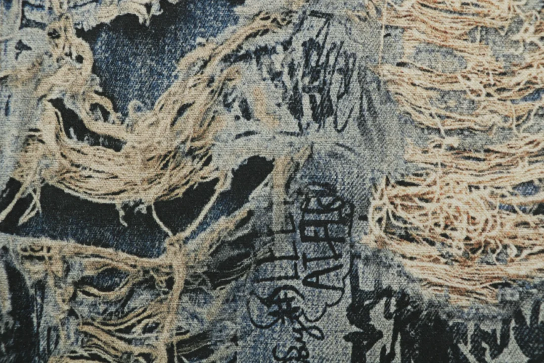 Acne Studios Distressed Trompe-L’Oeil Graffiti Print Wide-Leg Jeans