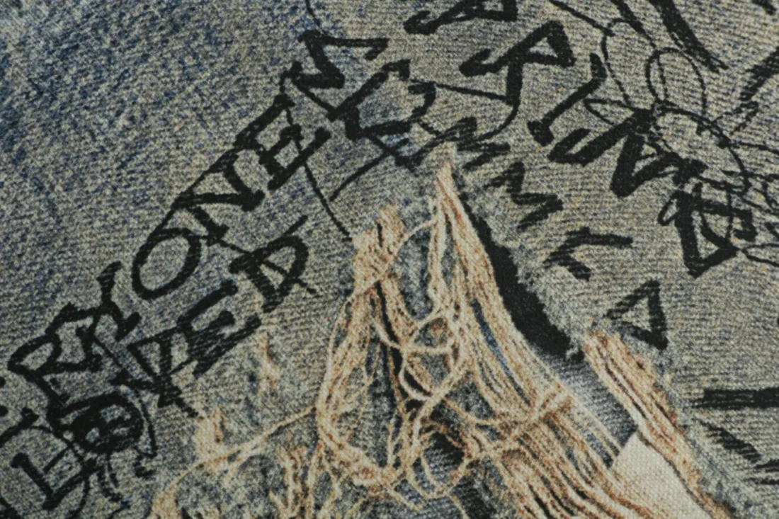 Acne Studios Distressed Trompe-L’Oeil Graffiti Print Wide-Leg Jeans