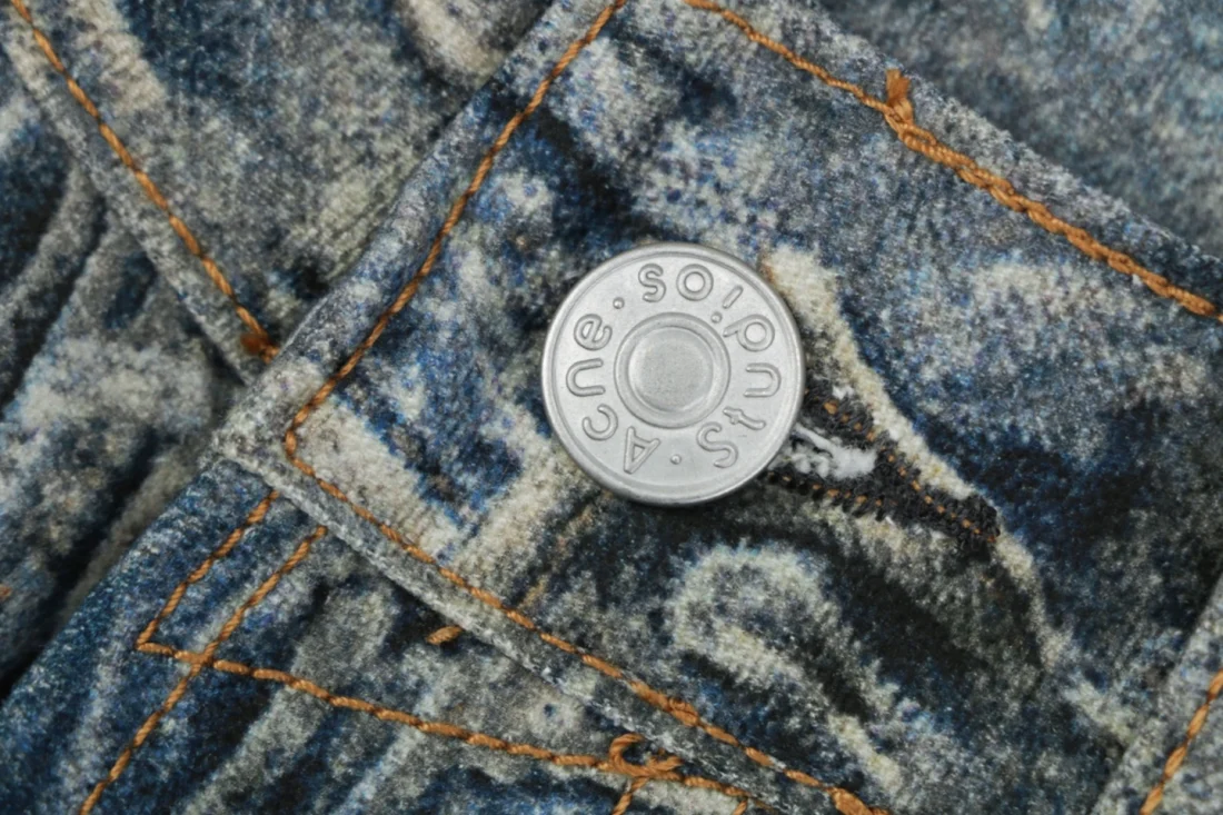 Acne Studios Distressed Trompe-L’Oeil Graffiti Print Wide-Leg Jeans Button
