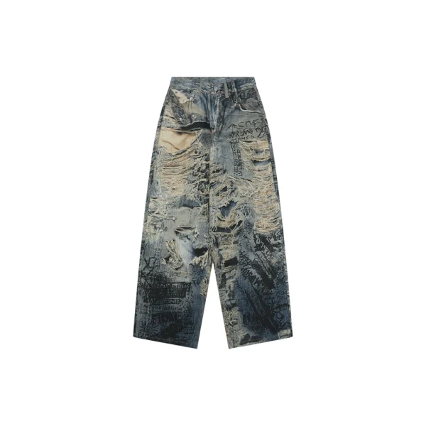 Acne Studios Distressed Trompe-L’Oeil Graffiti Print Wide-Leg Jeans Front view