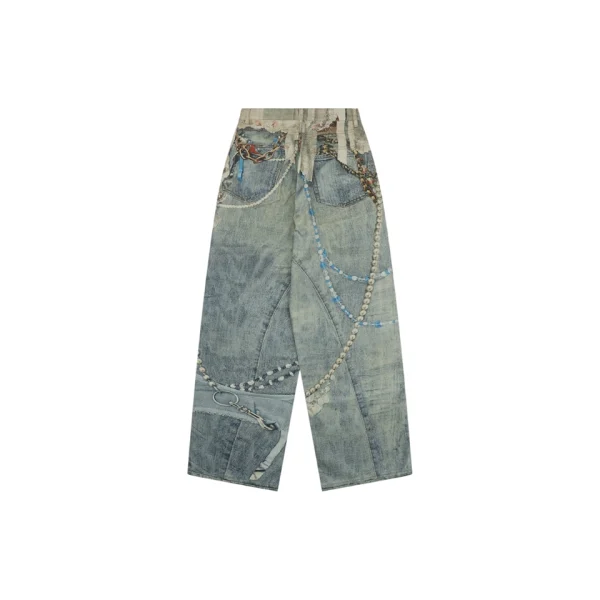 Acne Studios Lace & Pearl Trompe-L’Oeil Print Wide-Leg Jeans Back view
