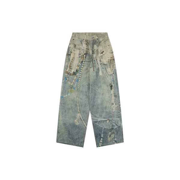 Acne Studios Lace & Pearl Trompe-L’Oeil Print Wide-Leg Jeans Front view