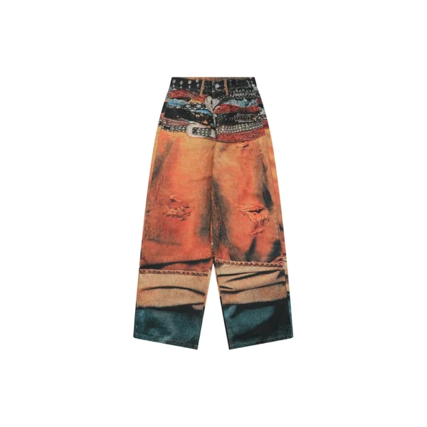 Acne Studios Multi-Belt Trompe-L’Oeil Print Wide-Leg Jeans Front view
