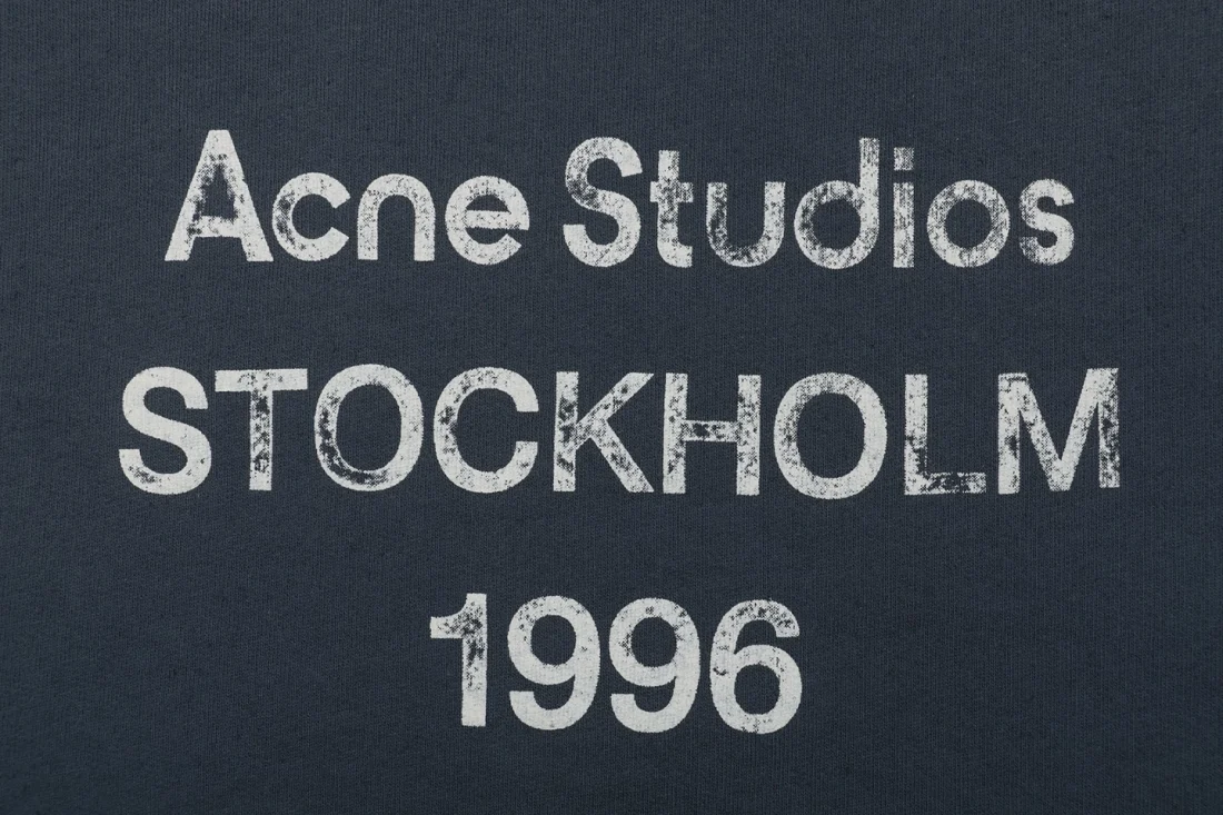 Acne Studios Stockholm 1996 Distressed Logo Hoodie Navy Back Print