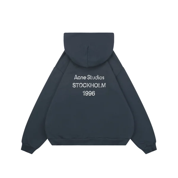 Acne Studios Stockholm 1996 Distressed Logo Hoodie Navy Back view