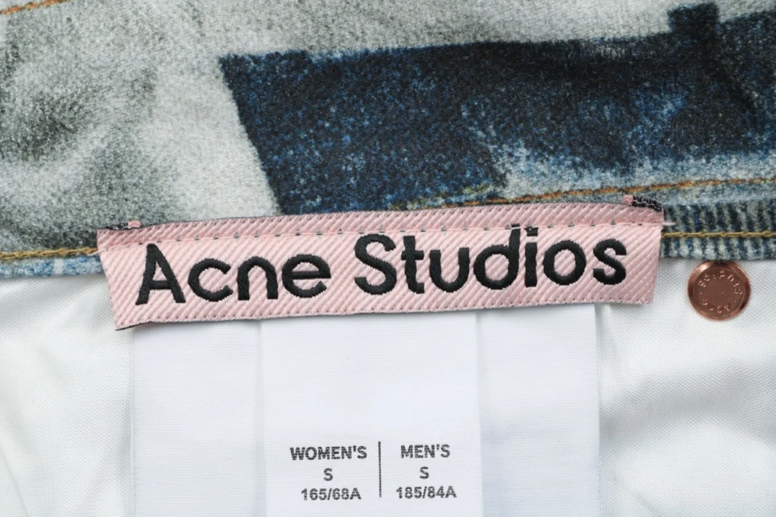 Acne Studios Trompe-L’Oeil Patchwork Print Wide-Leg Jeans Brand label