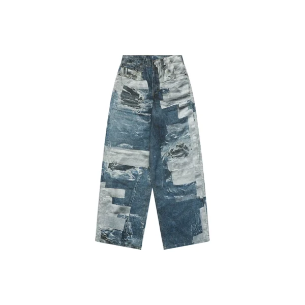 Acne Studios Trompe-L’Oeil Patchwork Print Wide-Leg Jeans Front view