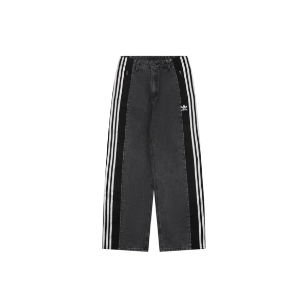Adidas 3-Stripes Panel Wide-Leg Denim Pants Grey Front view