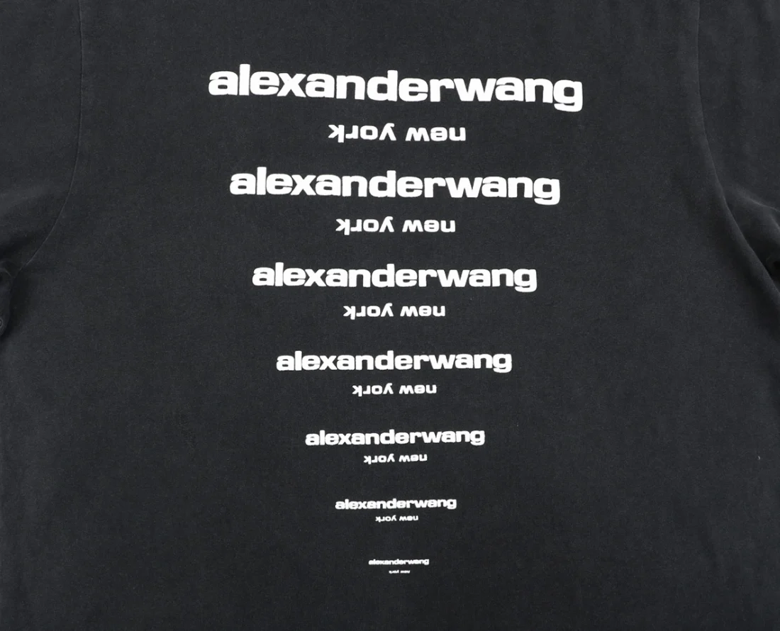 Alexander Wang Graduated Logo Print Washed T-Shirt Black Front Print