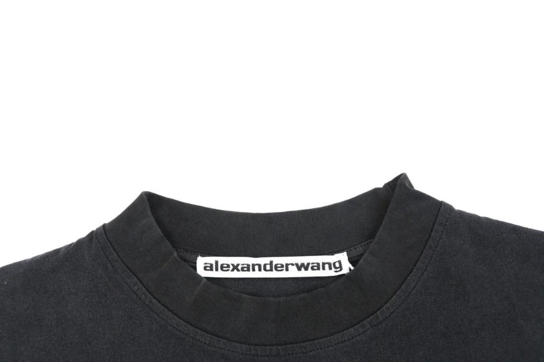 Alexander Wang Graduated Logo Print Washed T-Shirt Black Collar