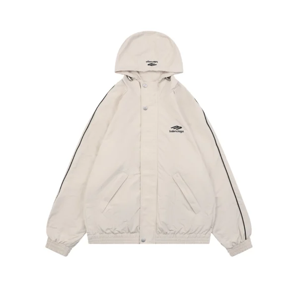 Balenciaga 3B Logo Embroidered Hooded Jacket Khaki Front view