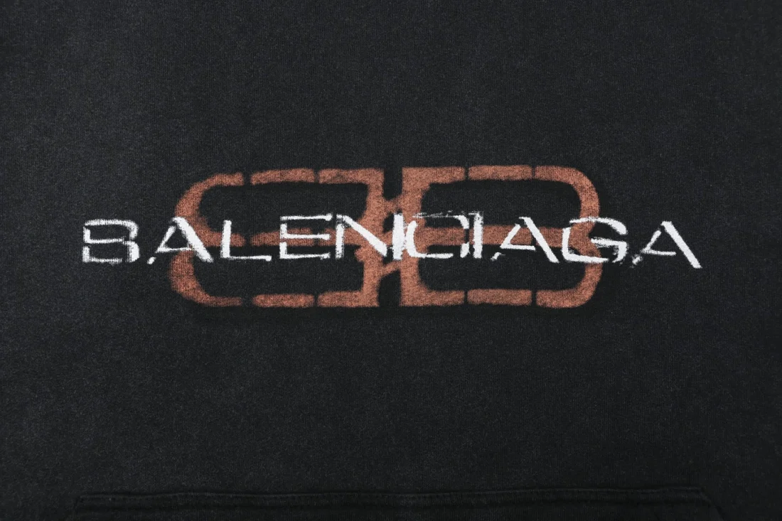 Balenciaga Distressed Double B Logo Hoodie Front Print