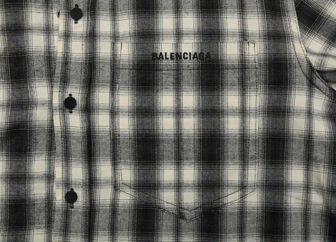 Balenciaga Paris Logo Pocket Black & White Plaid Shirt Brand