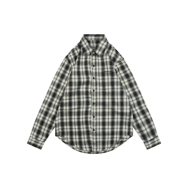 Balenciaga Paris Logo Pocket Black & White Plaid Shirt Front view