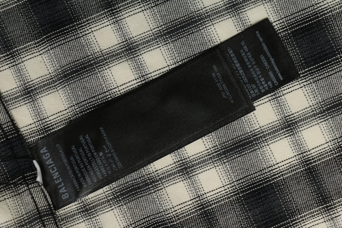 Balenciaga Paris Logo Pocket Black & White Plaid Shirt Wash label
