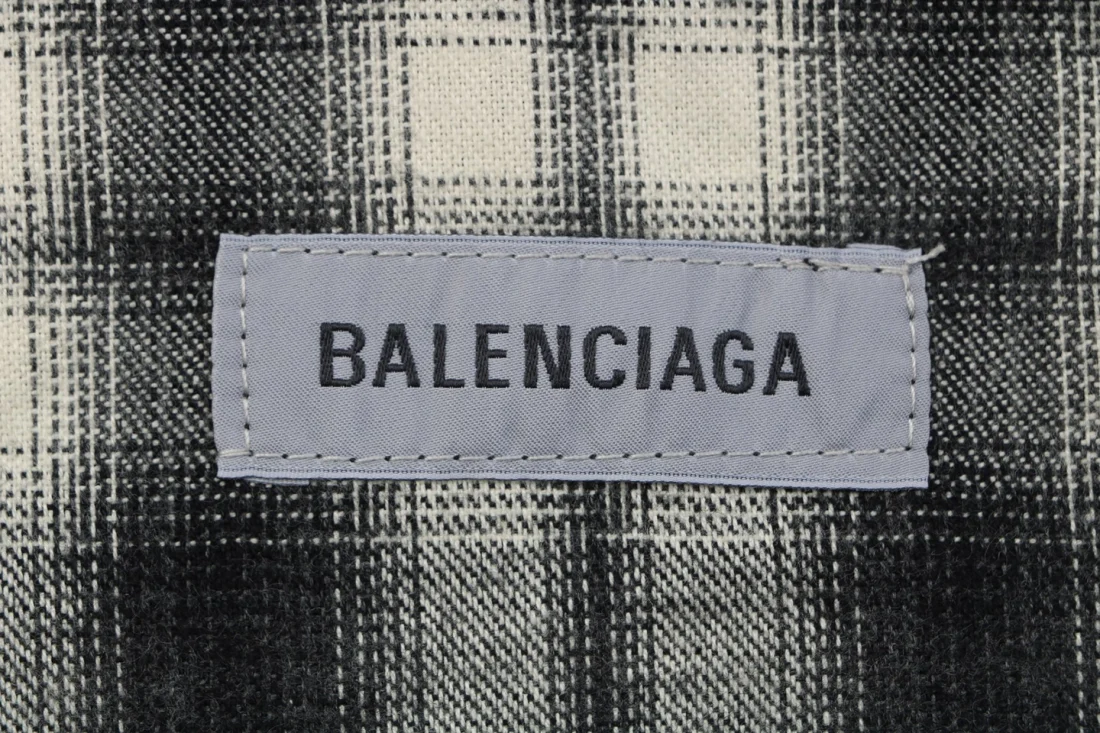 Balenciaga Paris Logo Pocket Black & White Plaid Shirt Brand label