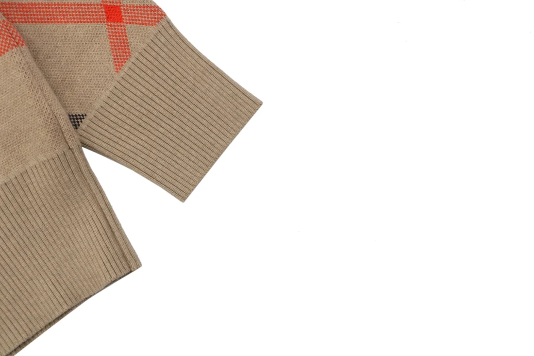 Burberry Check Jacquard Crewneck Sweater Cuff
