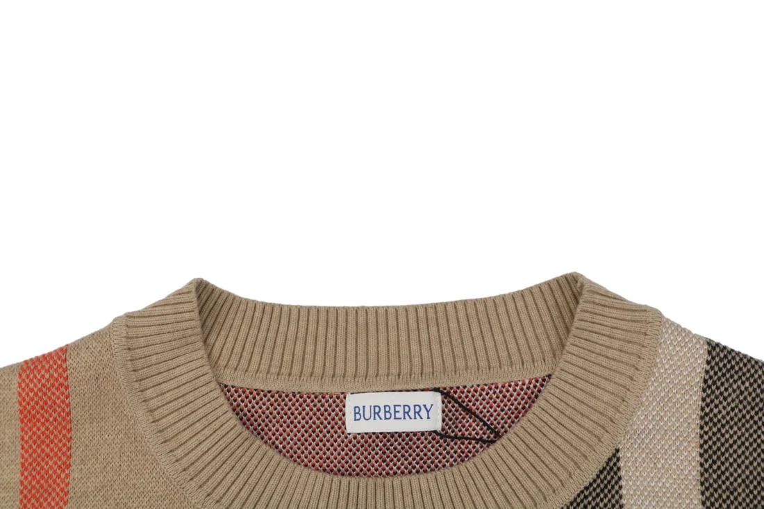 Burberry Check Jacquard Crewneck Sweater Collar