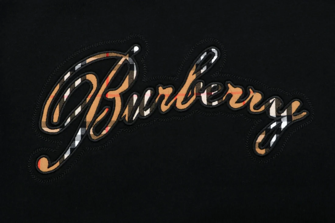Burberry Check Panel Signature Logo Crewneck Sweatshirt Black Brand