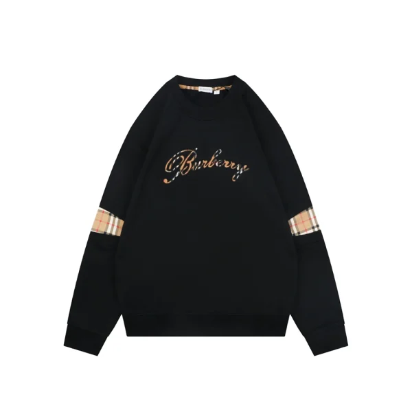 Burberry Check Panel Signature Logo Crewneck Sweatshirt Black Front view