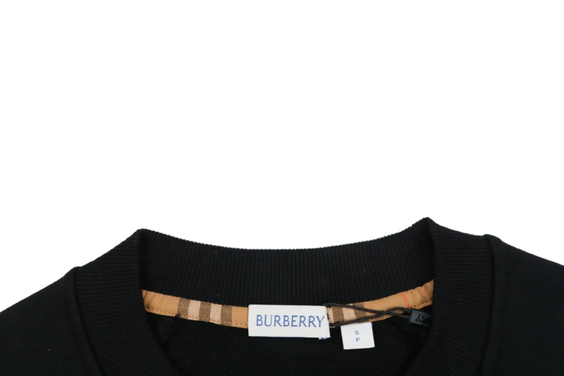 Burberry Check Panel Signature Logo Crewneck Sweatshirt Black Collar