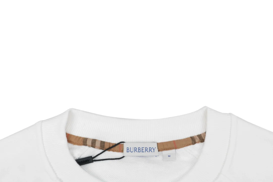 Burberry Check Panel Signature Logo Crewneck Sweatshirt White Collar