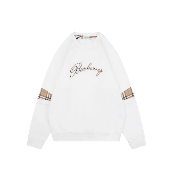 Burberry Check Panel Signature Logo Crewneck Sweatshirt White Front view