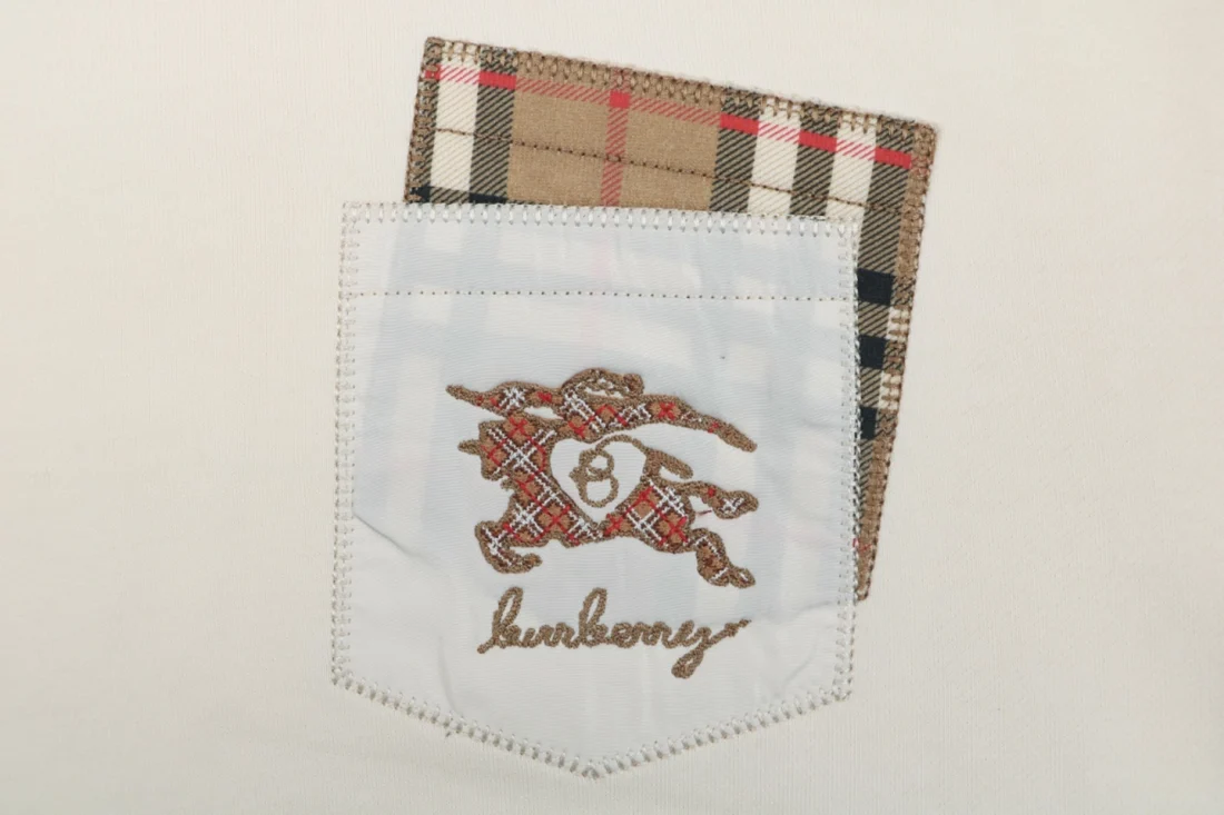Burberry Check Patch Pocket Equestrian Knight Sweatshirt Beige Front Pocket