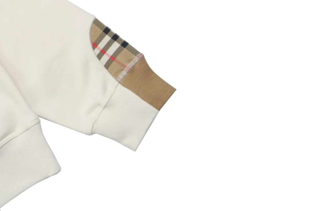 Burberry Check Patch Pocket Equestrian Knight Sweatshirt Beige Cuff