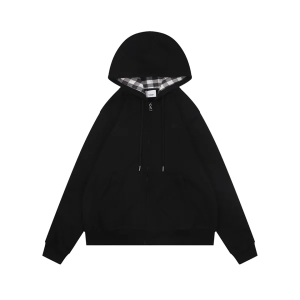 Burberry Equestrian Knight Embroidered Zip-Up Hoodie Black Front view