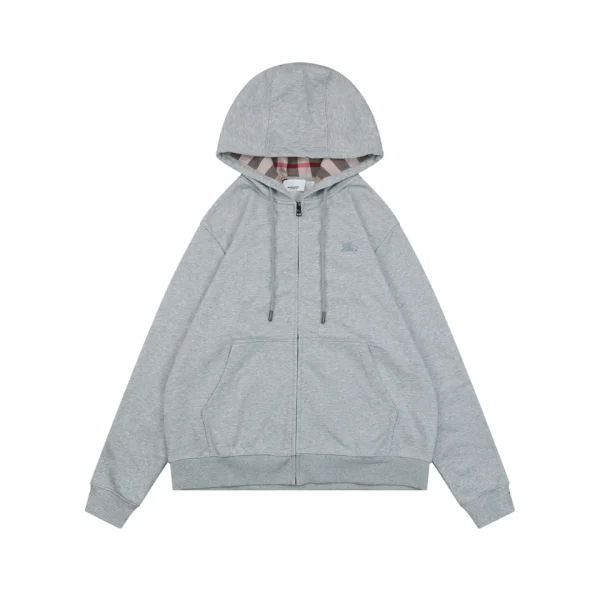 Burberry Equestrian Knight Embroidered Zip-Up Hoodie Grey Front view