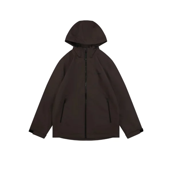 Burberry Logo Hooded Zip-Up Jacket Dark Brown Front view