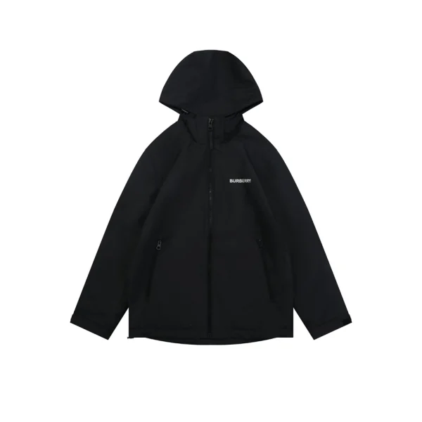 Burberry Logo Hooded Zip-Up Jacket Black Front view