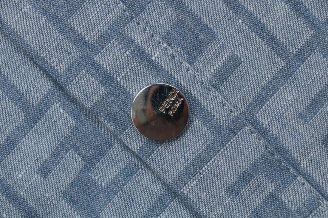Fendi FF Monogram Light Blue Zip-Up Jacket Button