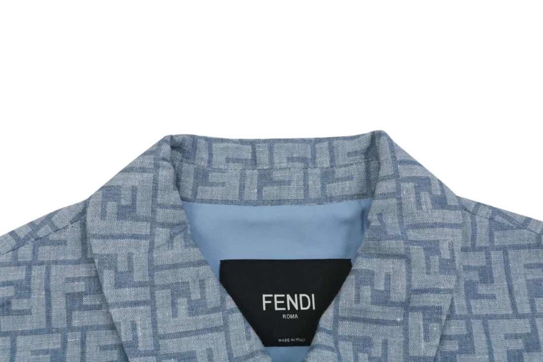 Fendi FF Monogram Light Blue Zip-Up Jacket Collar
