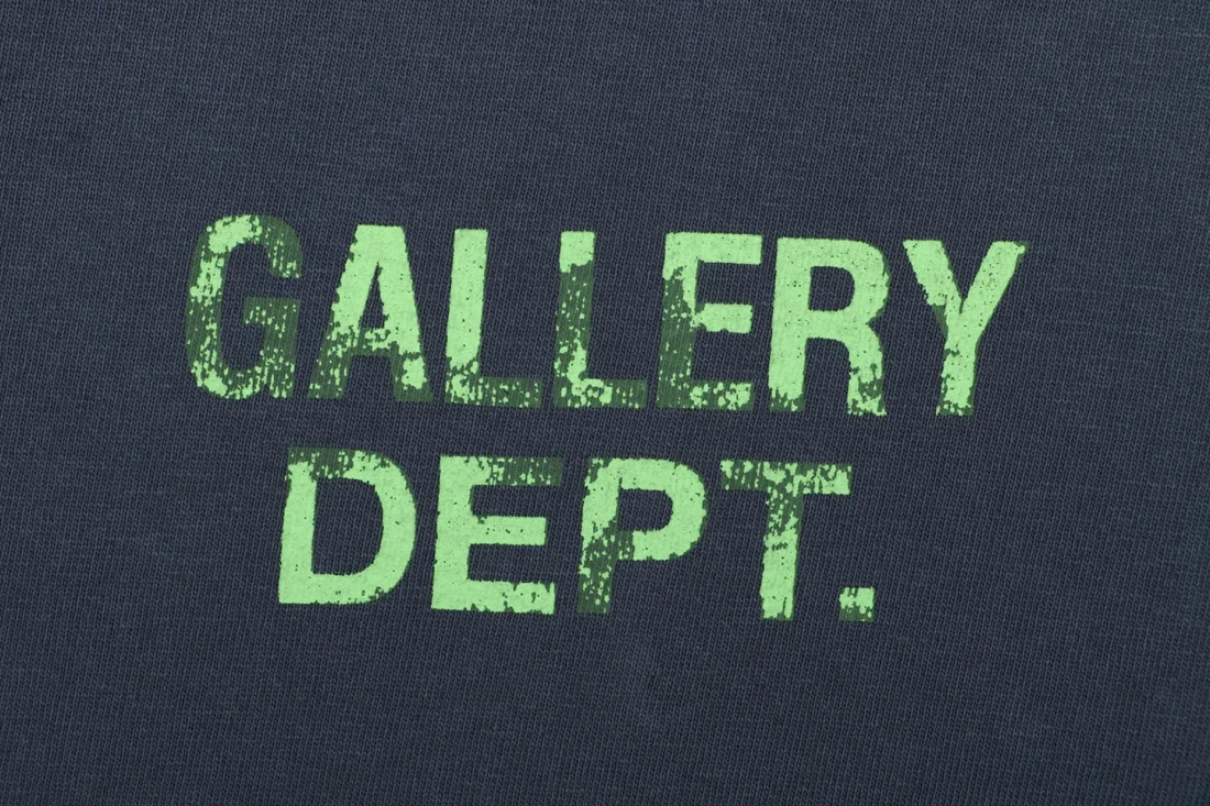 Gallery Dept Hollywood CA Fluorescent Green Distressed Logo Shirt Front Print