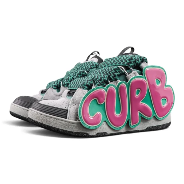 Lanvin Curb Patch Sneakers ‘Light Grey Green Pink’