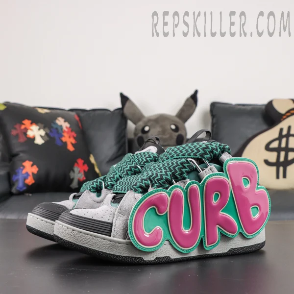Lanvin Curb Patch Sneakers ‘Light Grey Green Pink’