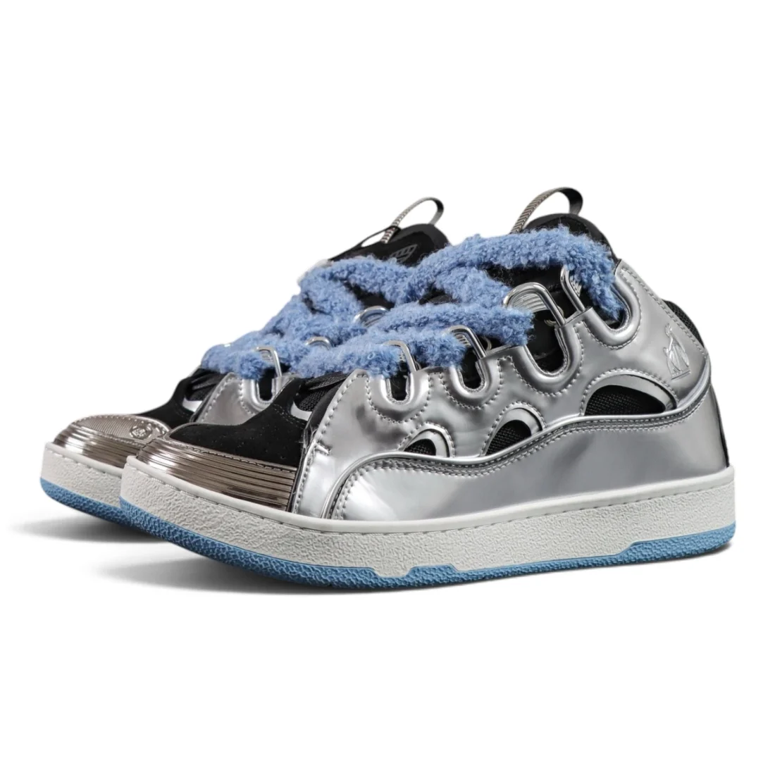 Lanvin Leather Curb Sneakers 'Silver Metallic'