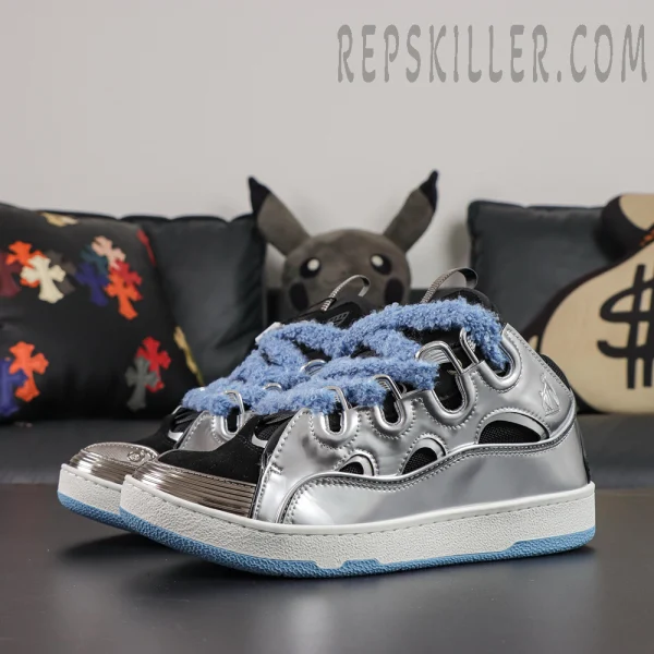 Lanvin Leather Curb Sneakers 'Silver Metallic'