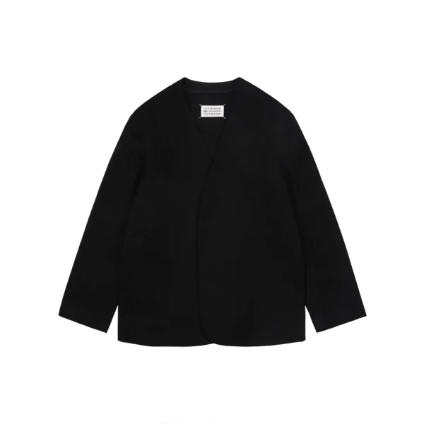 Maison Margiela Four-Stitch Collarless Wool-Blend Blazer Front view