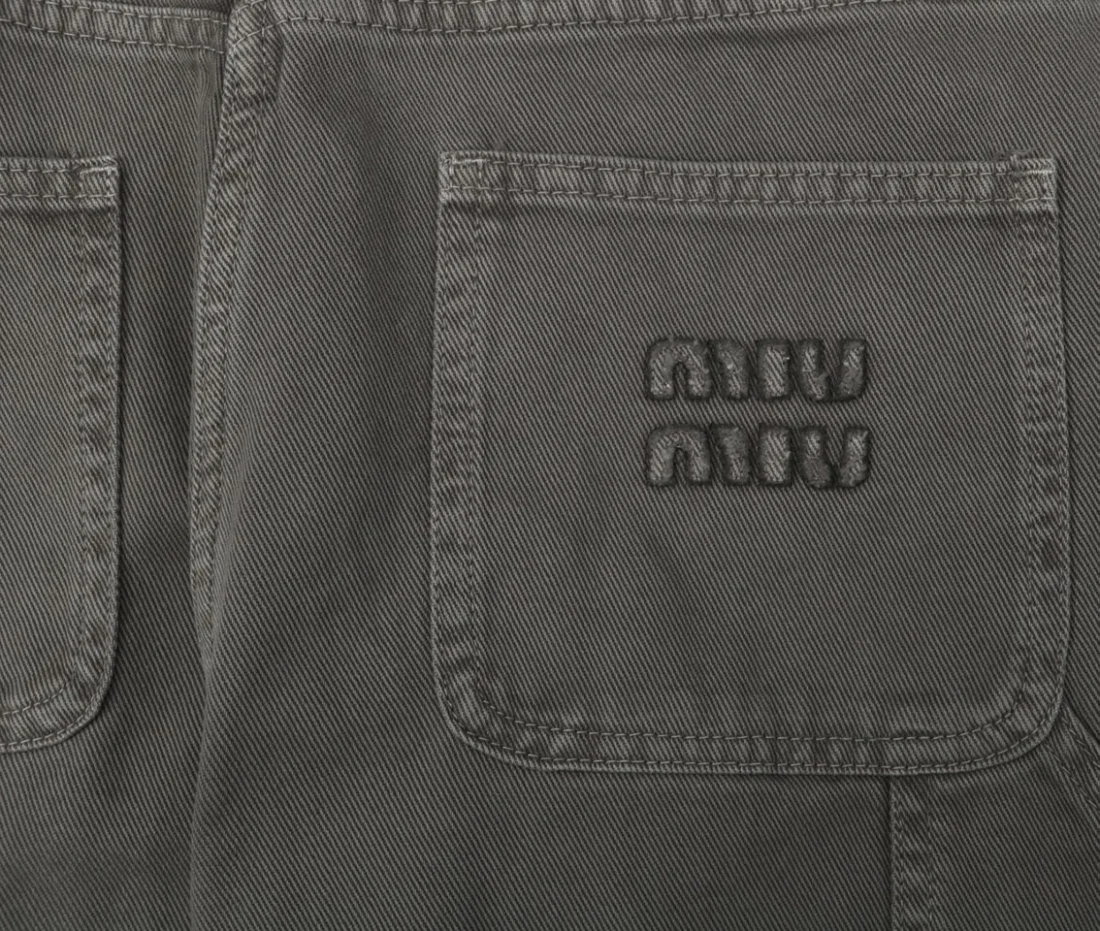 Miu Miu Logo Embroidered Washed Cargo Wide-Leg Pants Pocket