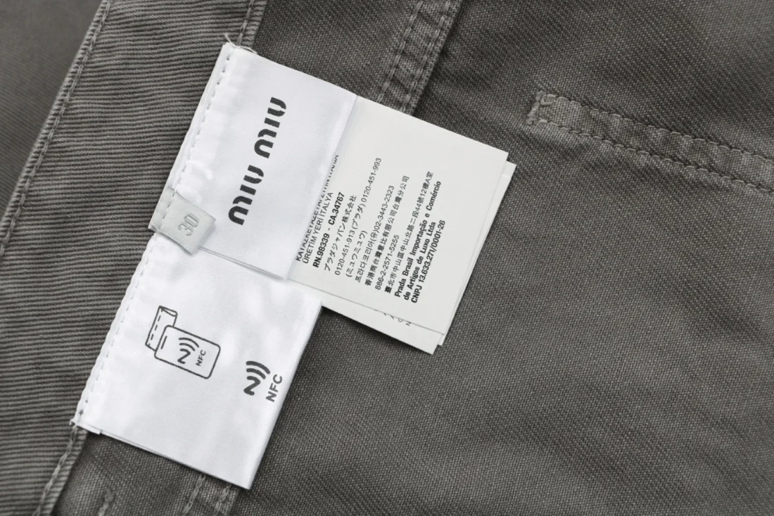 Miu Miu Logo Embroidered Washed Cargo Wide-Leg Pants Wash label